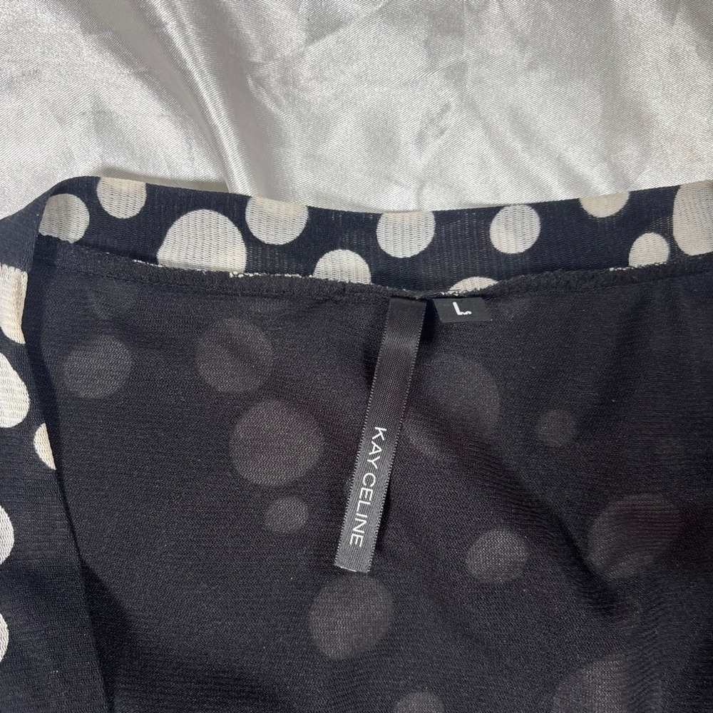 y2k Kay Celine Wrap Top Black White Polka Dot V-Neck Blouse - Picture 3 of 5